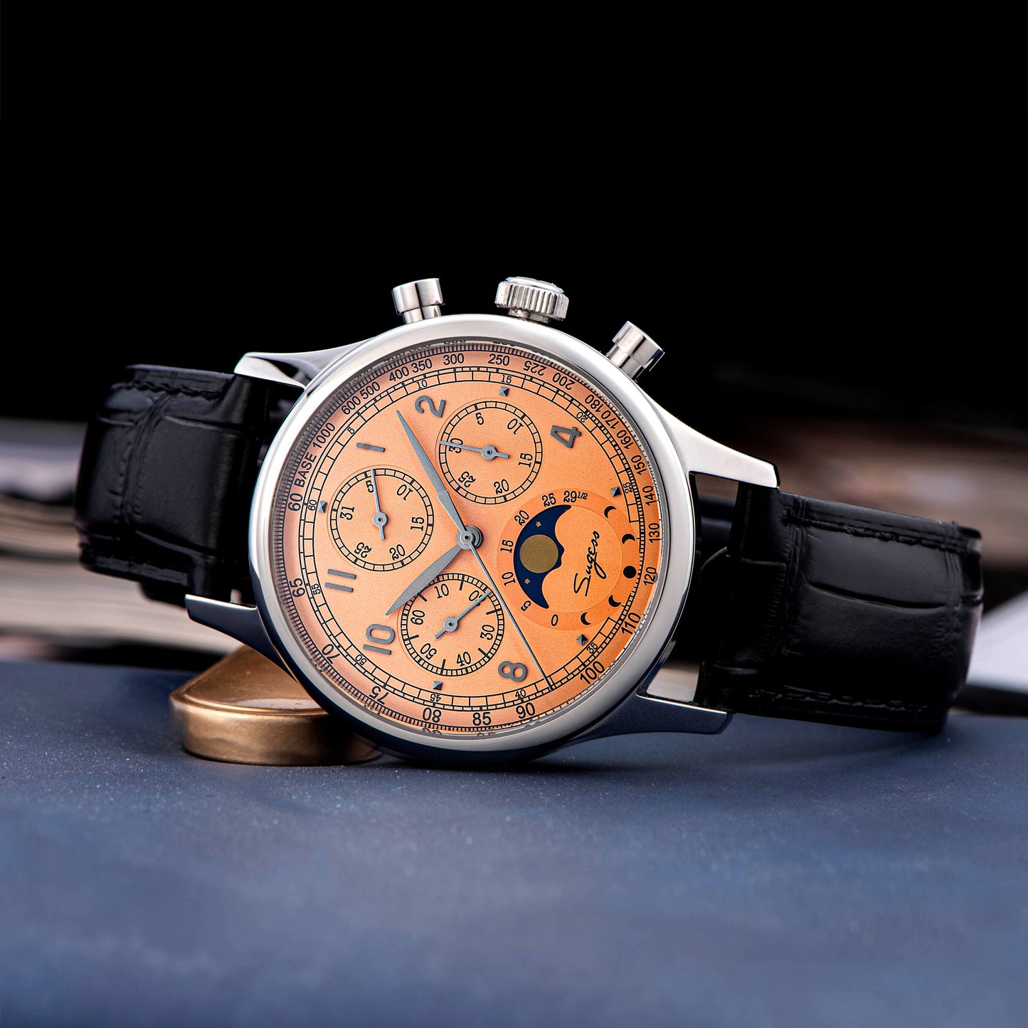 MoonPhase Master 389-2 Salmon Dial Swan Neck Regulator