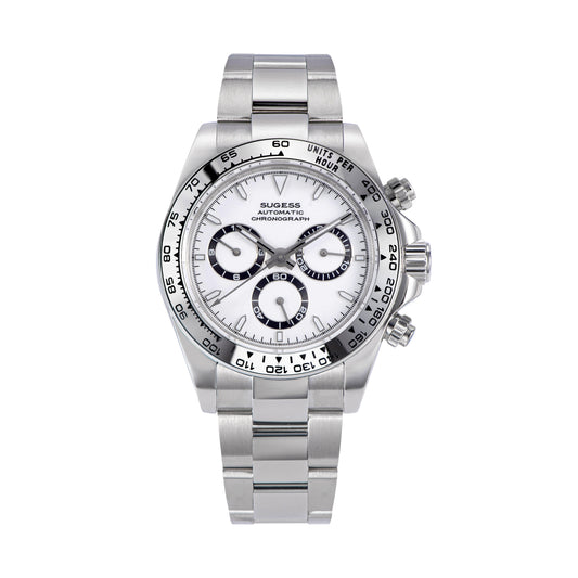 Automatic Chronograph 418-2 White Dial Stainless Steel Bezel Professional